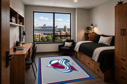 Colorado Avalanche Entry Rug in Room Setting - Officially Licensed NHL Area Rug