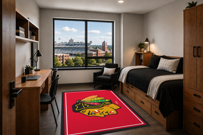 Chicago Blackhawks Entry Rug in Room Setting - Officially Licensed NHL Area Rug