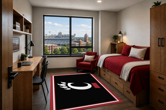 Cincinnati Bearcats Entry Rug in Room Setting - Officially Licensed NCAA Area Rug
