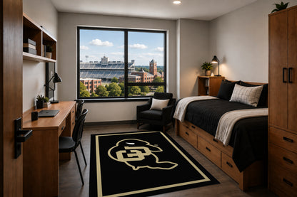 Colorado Buffaloes Entry Rug in Room Setting - Officially Licensed NCAA Area Rug