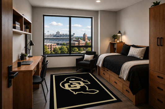 Colorado Buffaloes Entry Rug in Room Setting - Officially Licensed NCAA Area Rug