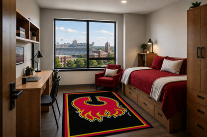 Calgary Flames Entry Rug in Room Setting - Officially Licensed NHL Area Rug