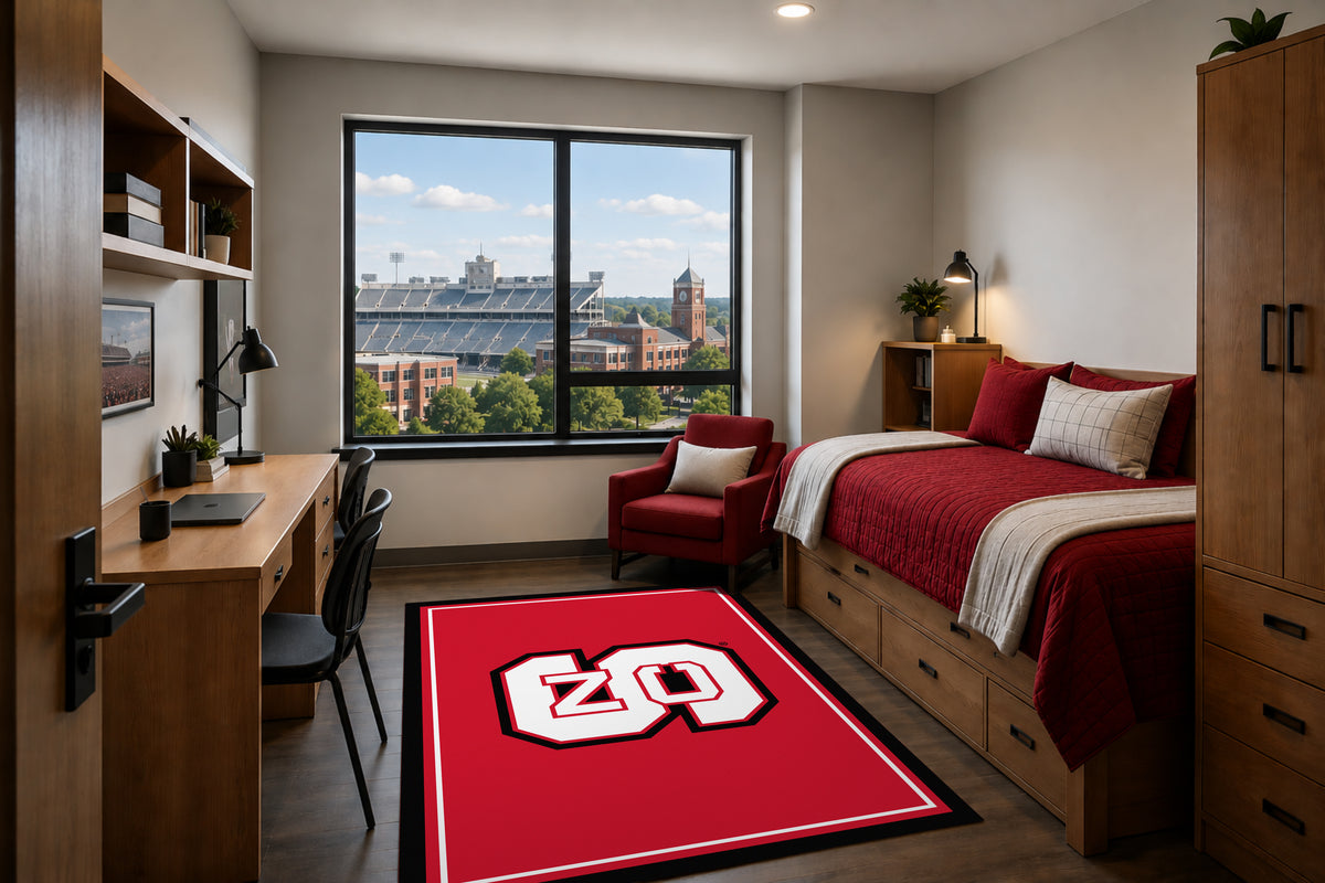 NC State Wolfpack Entry Rug in Room Setting - Officially Licensed NCAA Area Rug