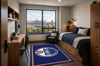 Edmonton Oilers Entry Rug in Room Setting - Officially Licensed NHL Area Rug
