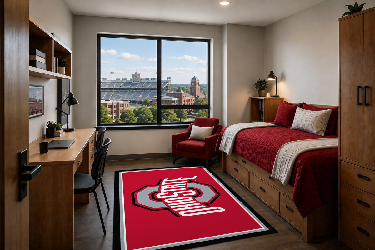 Ohio State Buckeyes Entry Rug in Room Setting - Officially Licensed NCAA Area Rug