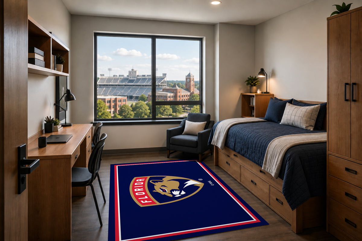 Florida Panthers Entry Rug in Room Setting - Officially Licensed NHL Area Rug