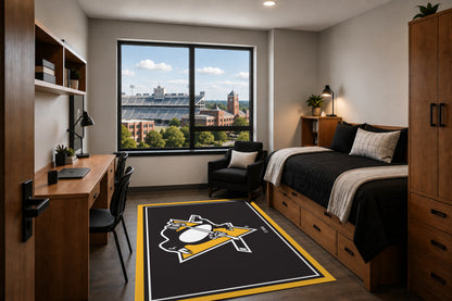 Pittsburgh Penguins Entry Rug in Room Setting - Officially Licensed NHL Area Rug