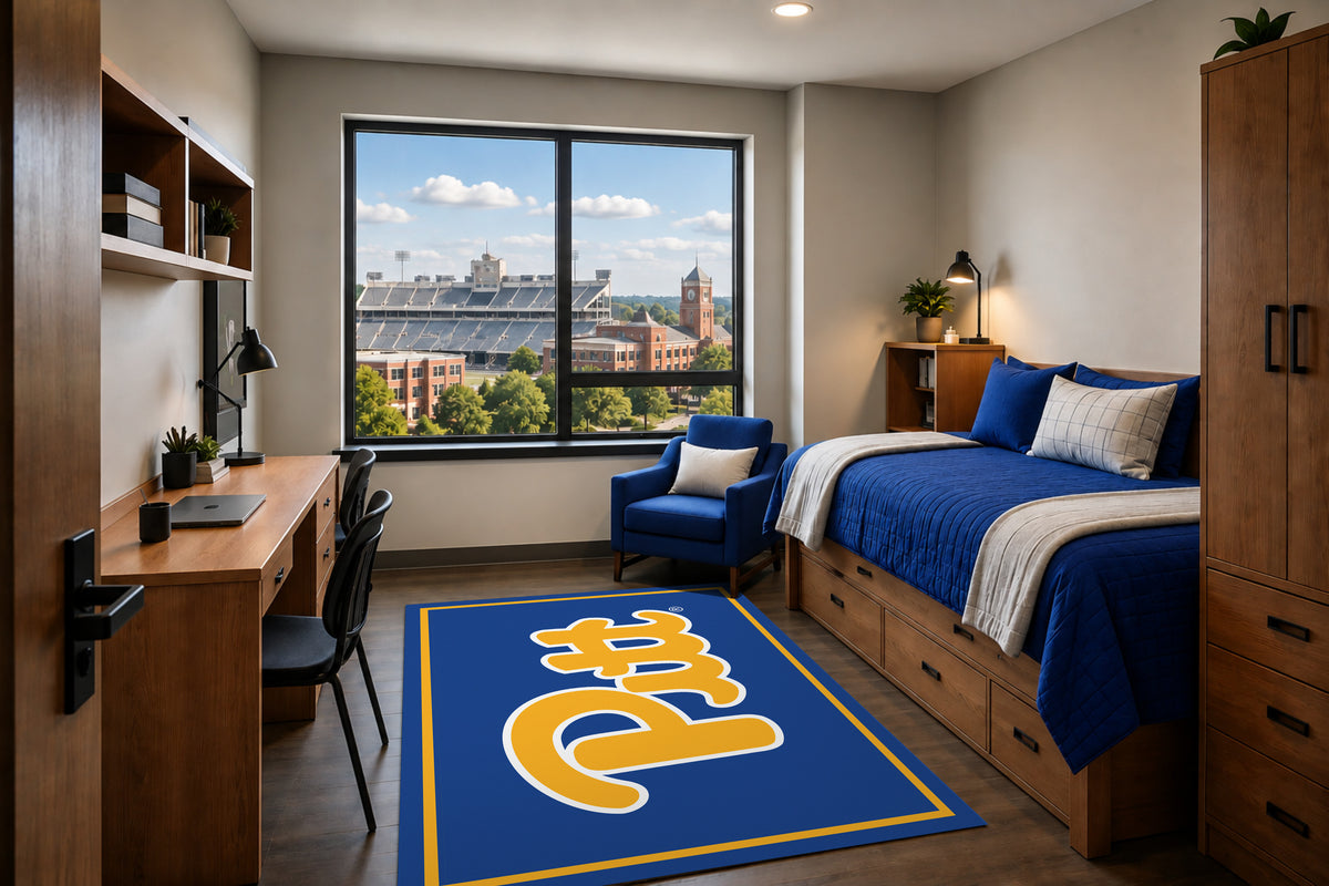 Pittsburgh Panthers Entry Rug in Room Setting - Officially Licensed NCAA Area Rug