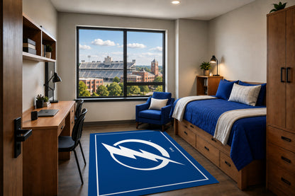 Tampa Bay Lightning Entry Rug in Room Setting - Officially Licensed NHL Area Rug