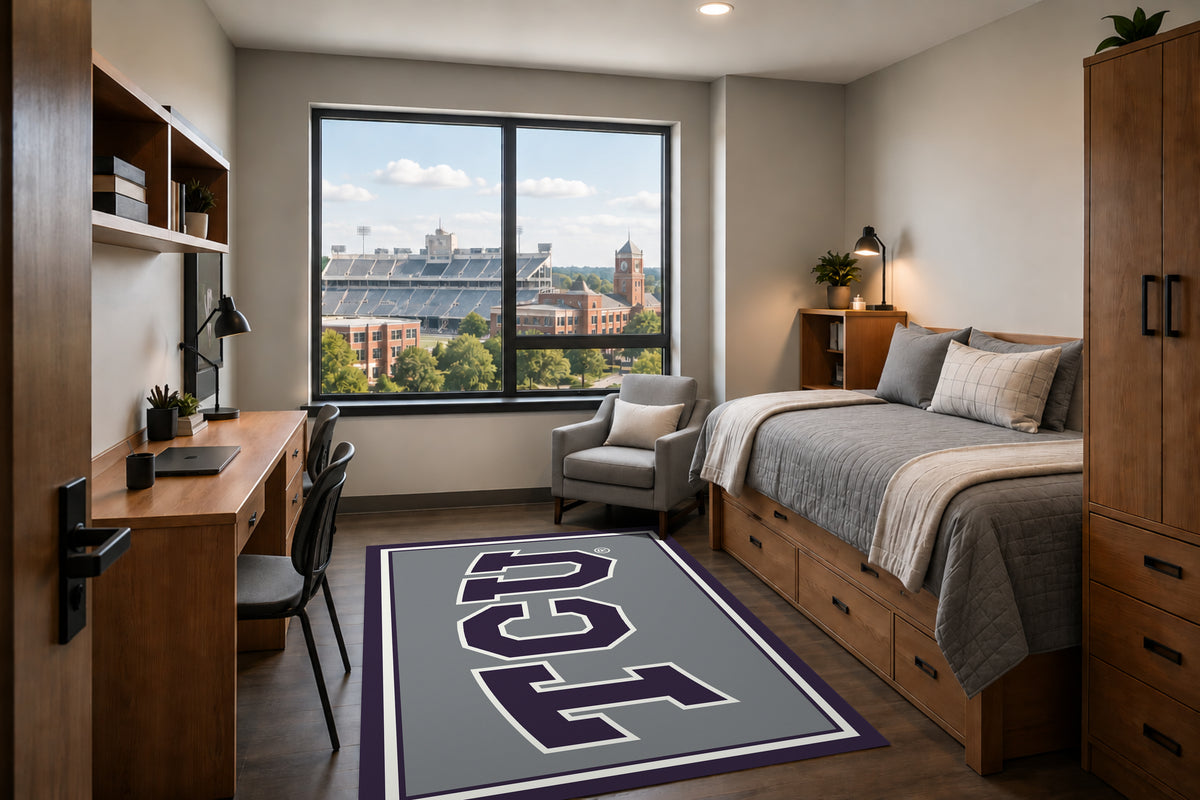 TCU Horned Frogs Entry Rug in Room Setting - Officially Licensed NCAA Area Rug