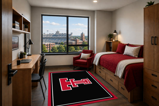 Texas Tech Red Raiders Entry Rug in Room Setting - Officially Licensed NCAA Area Rug