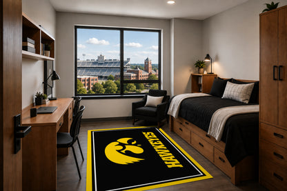 Iowa Hawkeyes Entry Rug in Room Setting - Officially Licensed NCAA Area Rug