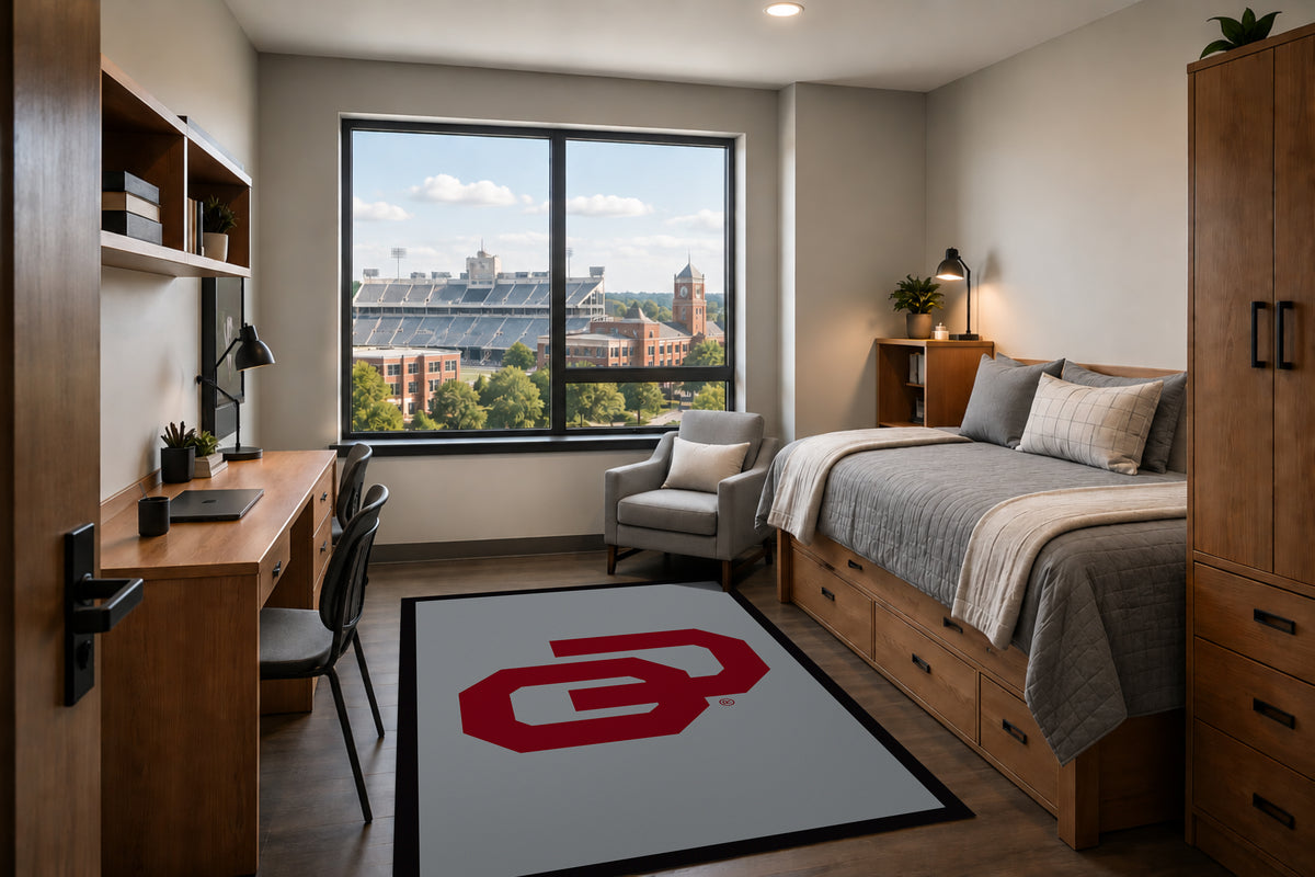 Oklahoma Sooners Entry Rug in Room Setting - Officially Licensed NCAA Area Rug