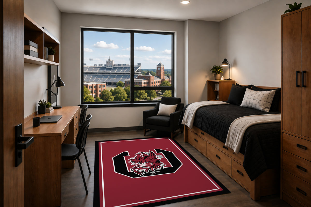 South Carolina Gamecocks Entry Rug in Room Setting - Officially Licensed NCAA Area Rug