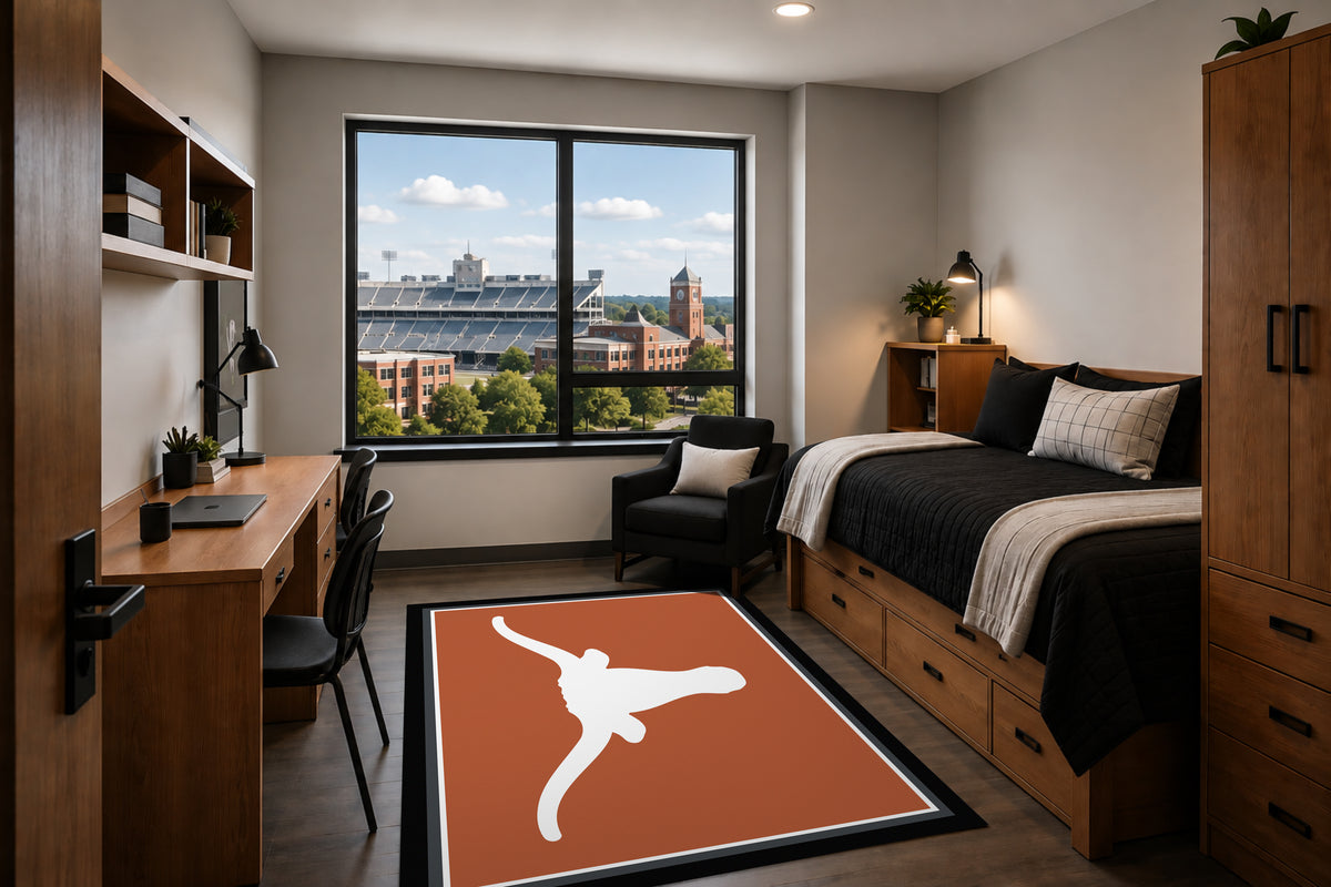 Texas Longhorns Entry Rug in Room Setting - Officially Licensed NCAA Area Rug