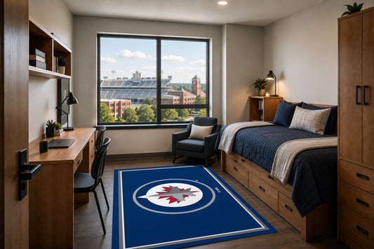 Winnipeg Jets Entry Rug in Room Setting - Officially Licensed NHL Area Rug