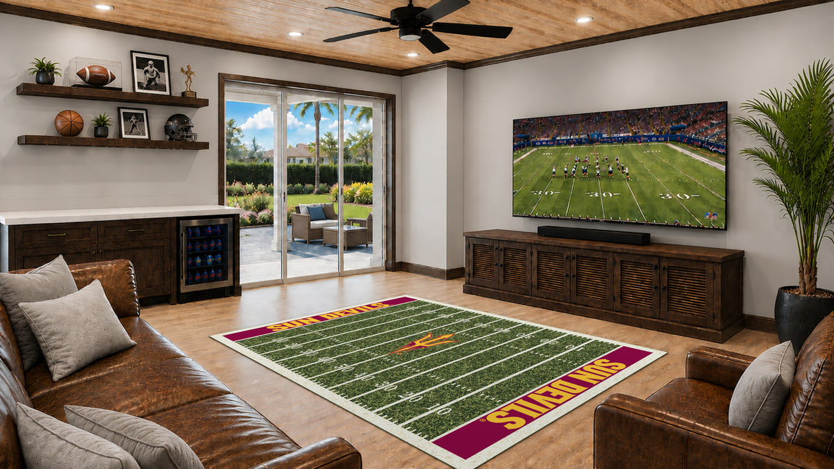 Arizona State Sun Devils Homefield Rug in Room Setting - Officially Licensed NCAA Area Rug