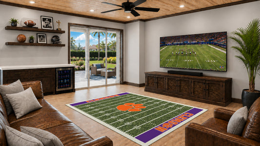 Clemson Tigers Homefield Rug in Room Setting - Officially Licensed NCAA Area Rug