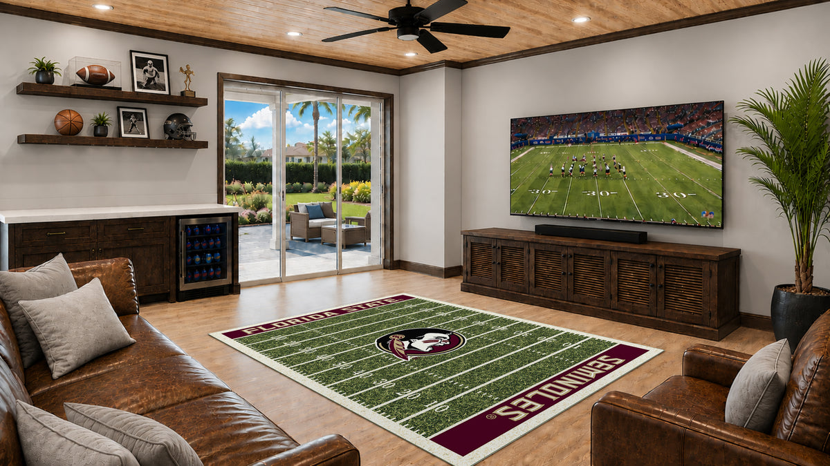 Florida State Seminoles Homefield Rug in Room Setting - Officially Licensed NCAA Area Rug