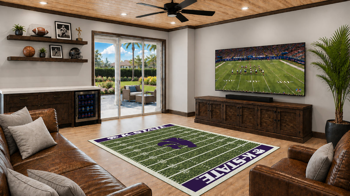 Kansas State Wildcats Homefield Rug in Room Setting - Officially Licensed NCAA Area Rug