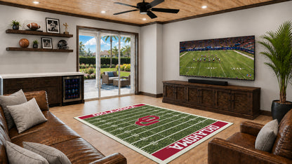 Oklahoma Sooners Homefield Rug in Room Setting - Officially Licensed NCAA Area Rug