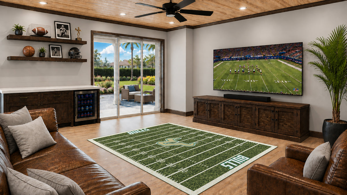South Florida Bulls Homefield Rug in Room Setting - Officially Licensed NCAA Area Rug