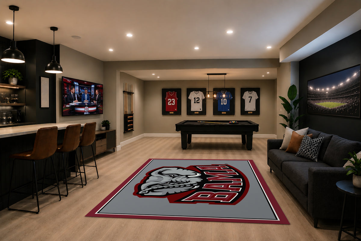 Alabama Crimson Tide Spirit Rug in Room Setting - Officially Licensed NCAA Area Rug