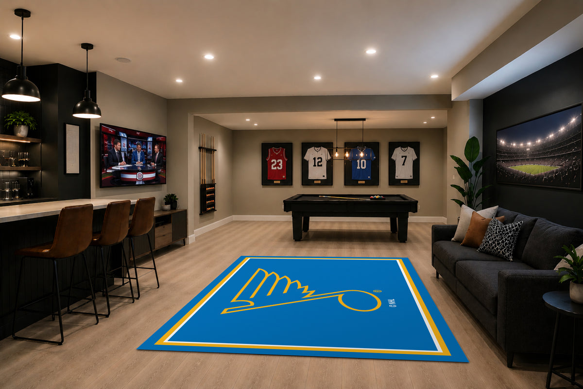 St. Louis Blues Spirit Rug in Room Setting - Officially Licensed NHL Area Rug