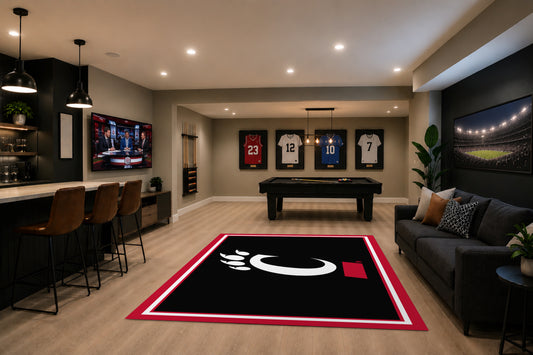 Cincinnati Bearcats Spirit Rug in Room Setting - Officially Licensed NCAA Area Rug