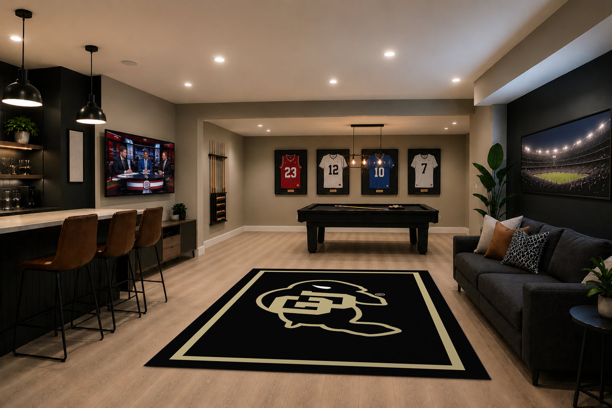 Colorado Buffaloes Spirit Rug in Room Setting - Officially Licensed NCAA Area Rug