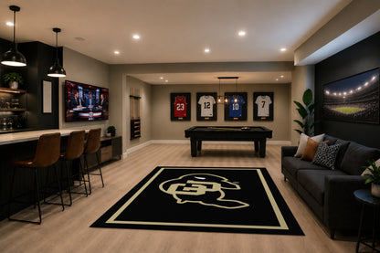 Colorado Buffaloes Spirit Rug in Room Setting - Officially Licensed NCAA Area Rug