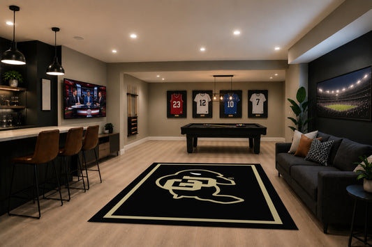 Colorado Buffaloes Spirit Rug in Room Setting - Officially Licensed NCAA Area Rug