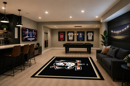Anaheim Ducks Spirit Rug in Room Setting - Officially Licensed NHL Area Rug