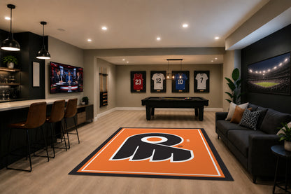 Philadelphia Flyers Spirit Rug in Room Setting - Officially Licensed NHL Area Rug