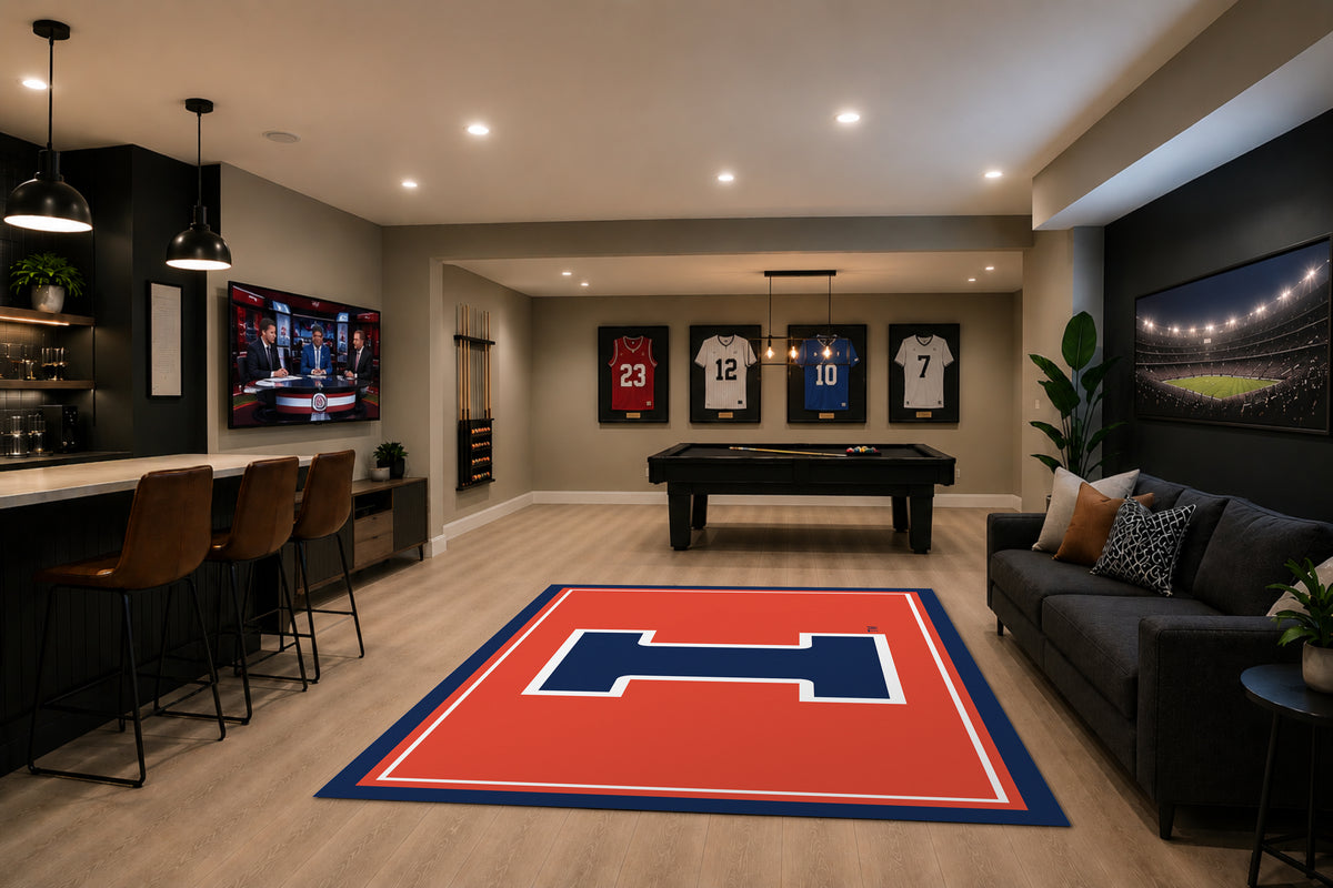 Illinois Fighting Illini Spirit Rug in Room Setting - Officially Licensed NCAA Area Rug