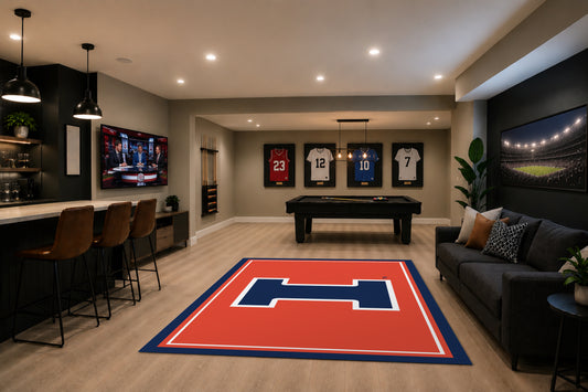 Illinois Fighting Illini Spirit Rug in Room Setting - Officially Licensed NCAA Area Rug