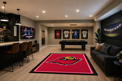 Louisville Cardinals Spirit Rug in Room Setting - Officially Licensed NCAA Area Rug