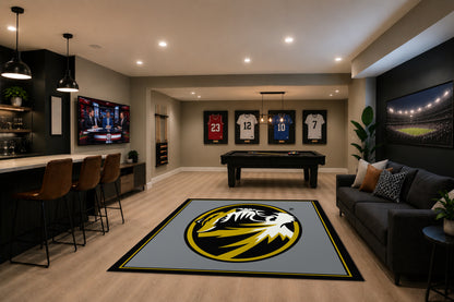 Missouri Tigers Spirit Rug in Room Setting - Officially Licensed NCAA Area Rug