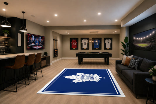 Toronto Maple Leafs Spirit Rug in Room Setting - Officially Licensed NHL Area Rug