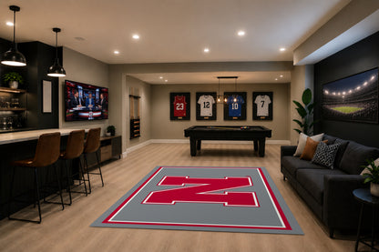 Nebraska Cornhuskers Spirit Rug in Room Setting - Officially Licensed NCAA Area Rug