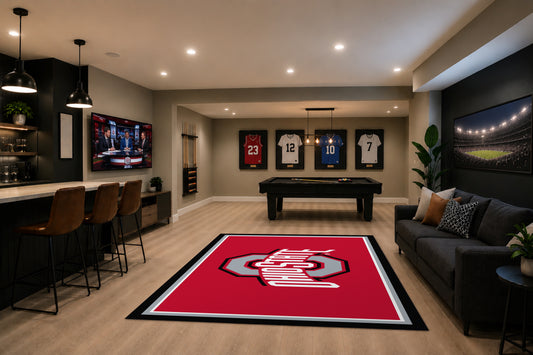 Ohio State Buckeyes Spirit Rug in Room Setting - Officially Licensed NCAA Area Rug