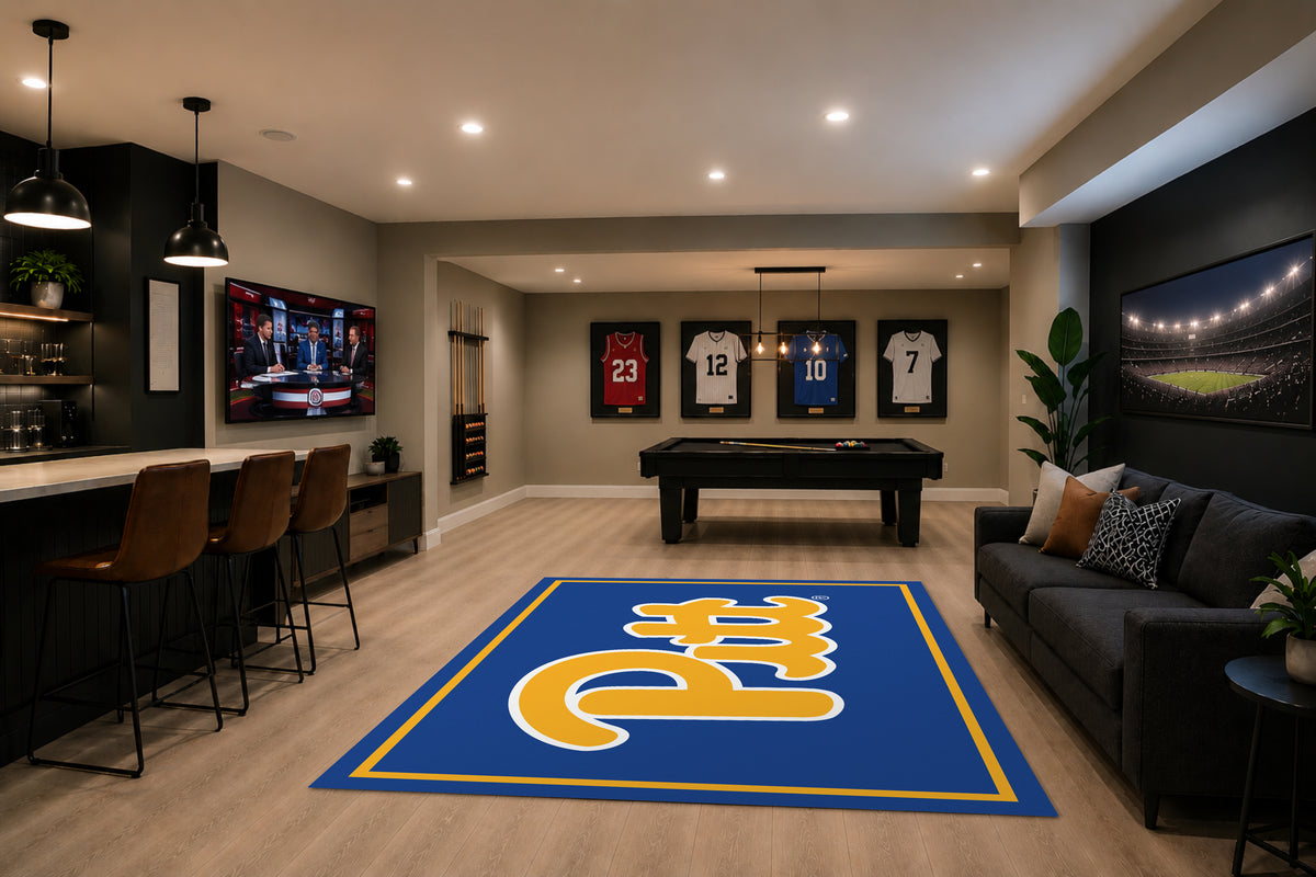 Pittsburgh Panthers Spirit Rug in Room Setting - Officially Licensed NCAA Area Rug
