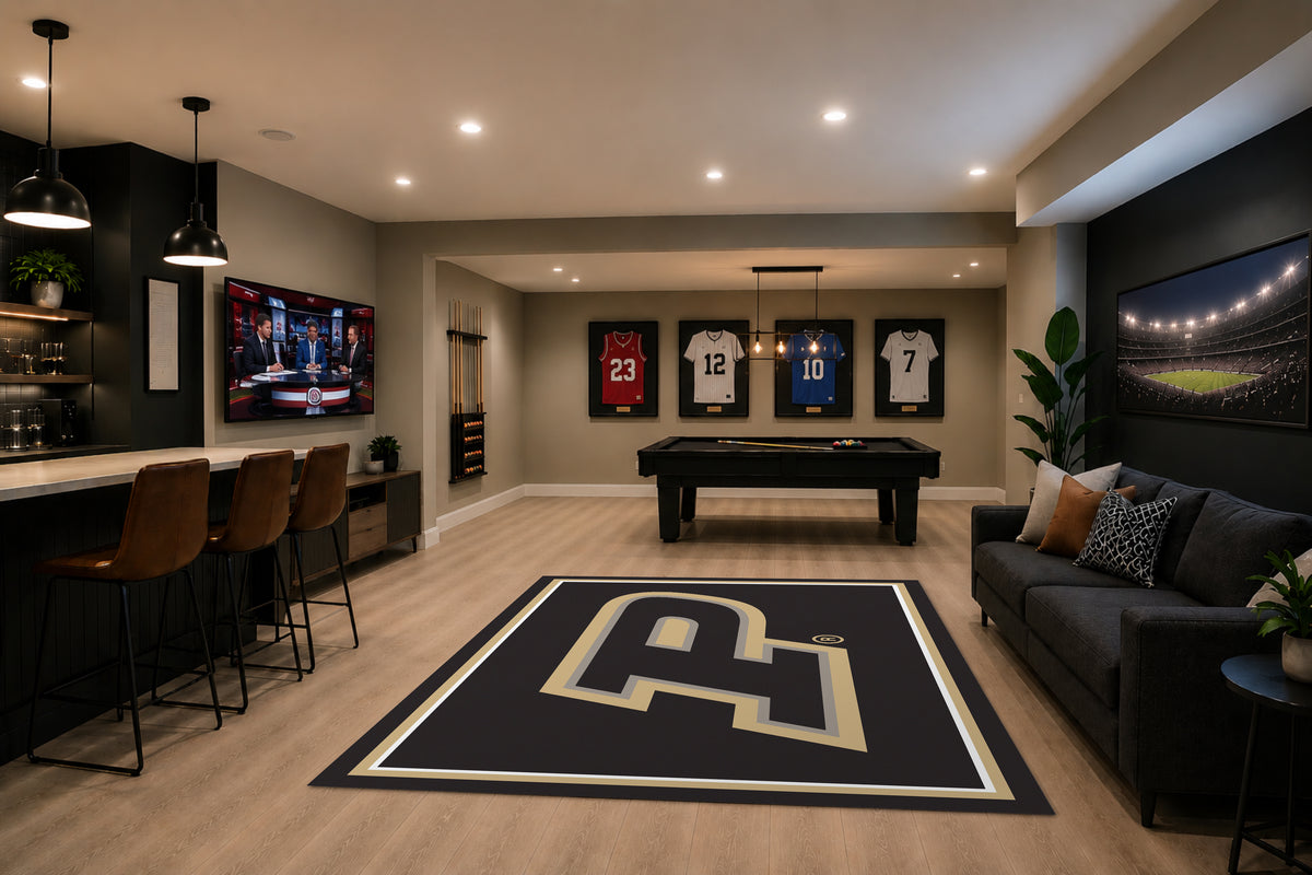 Purdue Boilermakers Spirit Rug in Room Setting - Officially Licensed NCAA Area Rug