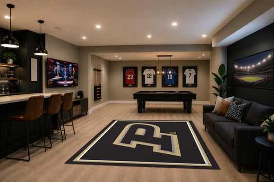 Purdue Boilermakers Spirit Rug in Room Setting - Officially Licensed NCAA Area Rug