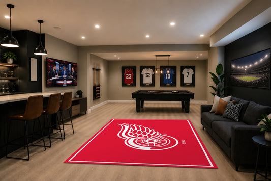 Detroit Red Wings Spirit Rug in Room Setting - Officially Licensed NHL Area Rug