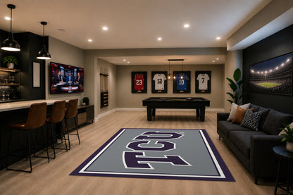 TCU Horned Frogs Spirit Rug in Room Setting - Officially Licensed NCAA Area Rug