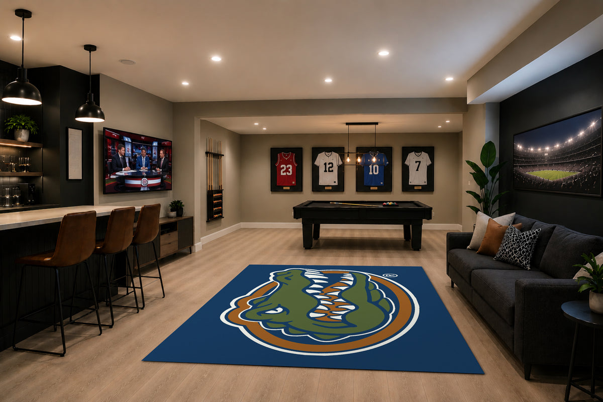 Florida Gators Spirit Rug in Room Setting - Officially Licensed NCAA Area Rug