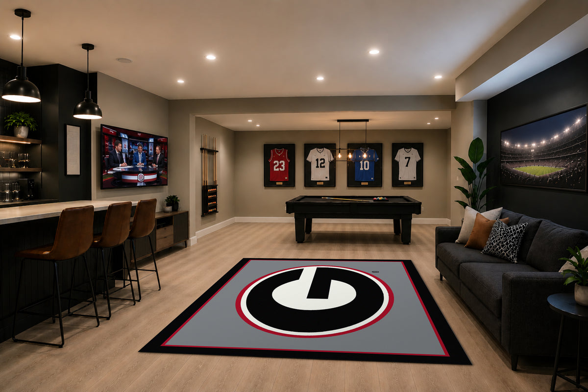 Georgia Bulldogs Spirit Rug in Room Setting - Officially Licensed NCAA Area Rug