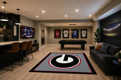 Georgia Bulldogs Spirit Rug in Room Setting - Officially Licensed NCAA Area Rug