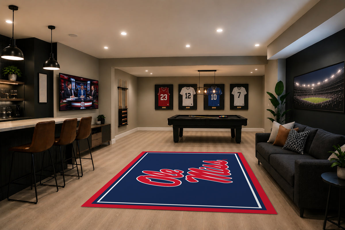 Mississippi Rebels Spirit Rug in Room Setting - Officially Licensed NCAA Area Rug